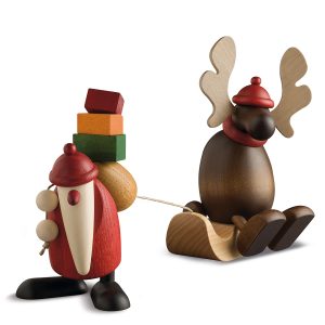 Weihnachtsmann mit Faultier (Elch auf Schlitten)   15cm