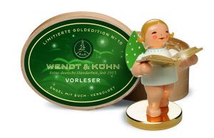 Goldedition mit Metallsockel, No 10 Vorleser, Engel mit Buch, vergoldet, 650/123LE ... nur BLOND ...mit blonden Haaren vorrätig