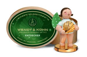 Goldedition Nr. 14 Entdecker, Engel mit Muschel auf Metallsockel, vergoldet, in Spanschachtel - 650/127LE