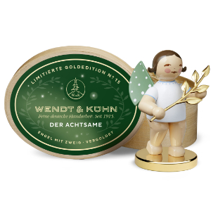 Goldedition N°15 Engel mit Zweig auf Sockel vergoldet 650/128LE -Der Achtsame-